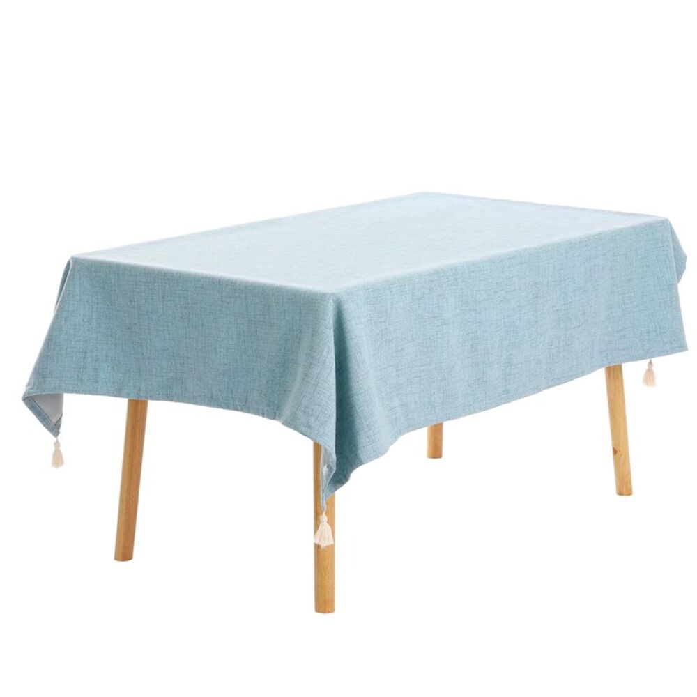 1 Pack Rectangle Tablecloth with Tassels, 52x79inch Light Blue